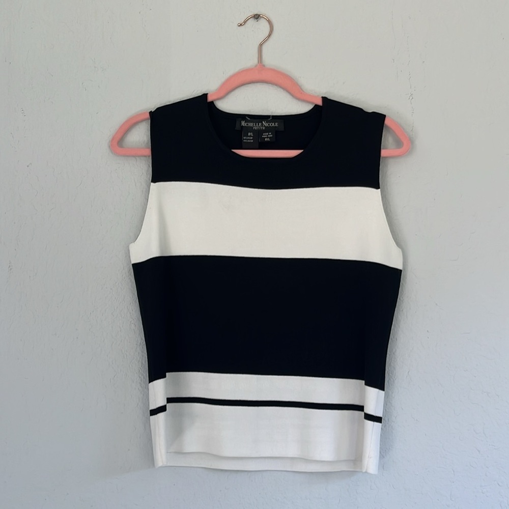 Michelle Nicole Black & White Stripe Sleeveless Tank Top Sweater Size PL - Picture 4 of 5